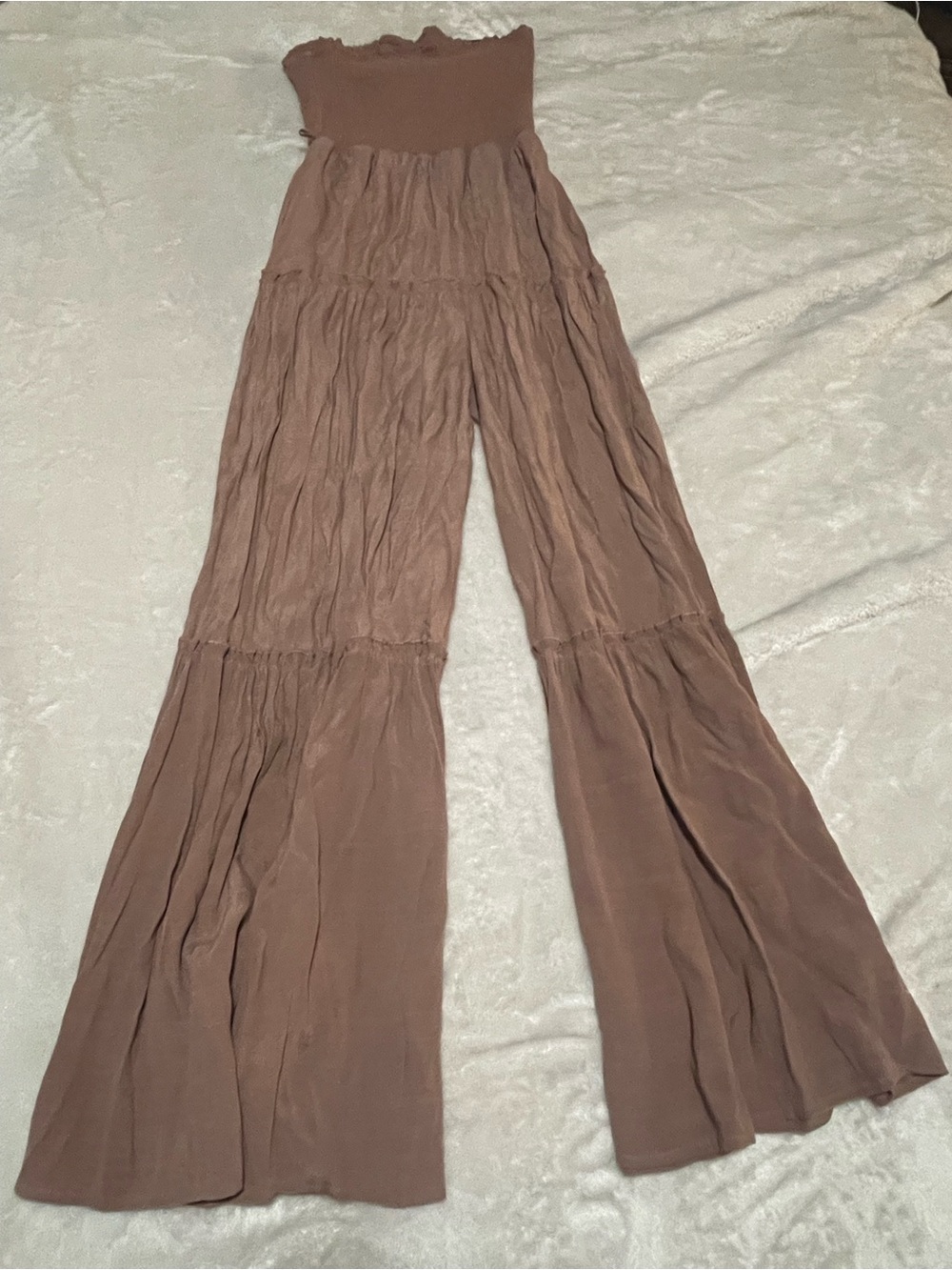 Love Tree Strapless Smocked Wide-Leg Jumpsuit - Mauve Brown